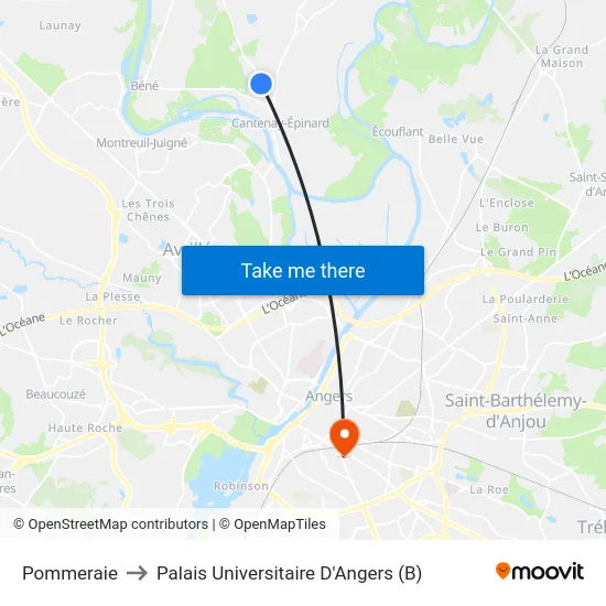 Pommeraie to Palais Universitaire D'Angers (B) map