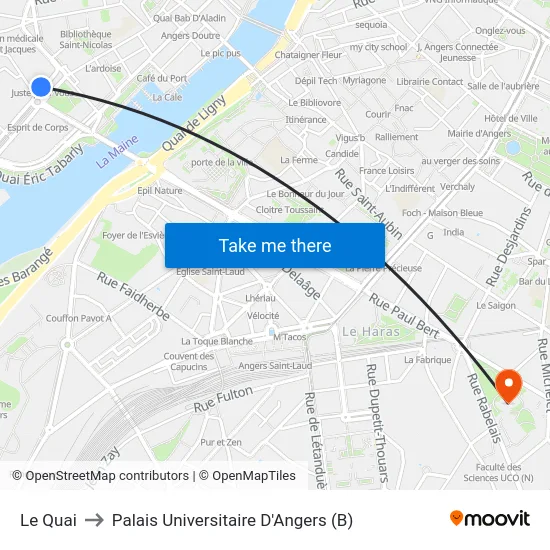 Le Quai to Palais Universitaire D'Angers (B) map