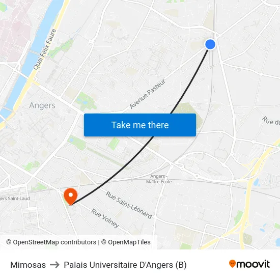 Mimosas to Palais Universitaire D'Angers (B) map