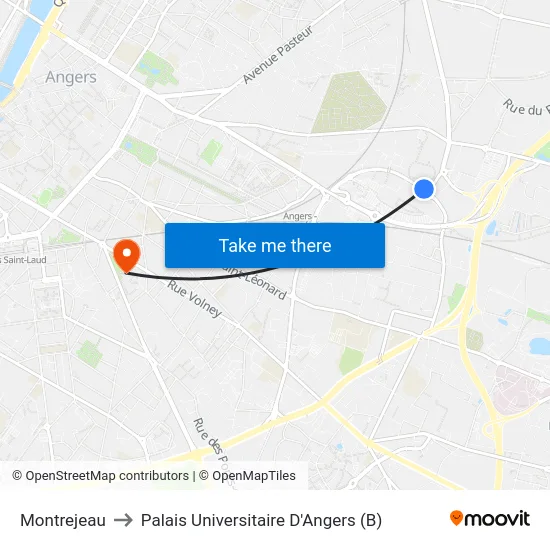 Montrejeau to Palais Universitaire D'Angers (B) map
