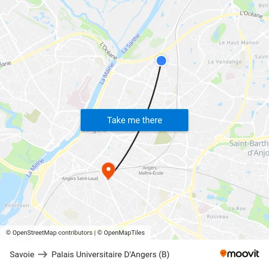 Savoie to Palais Universitaire D'Angers (B) map