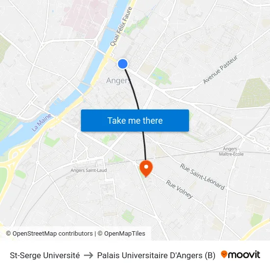 St-Serge Université to Palais Universitaire D'Angers (B) map