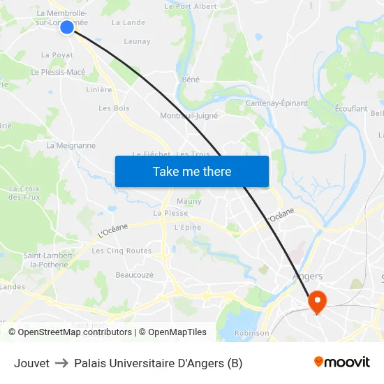 Jouvet to Palais Universitaire D'Angers (B) map