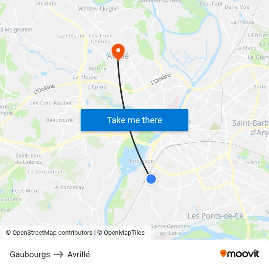 Gaubourgs to Avrillé map