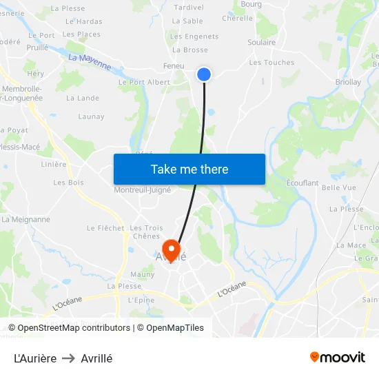 L'Aurière to Avrillé map