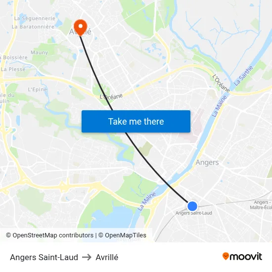 Angers Saint-Laud to Avrillé map