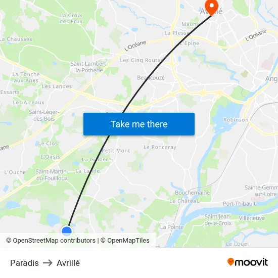 Paradis to Avrillé map