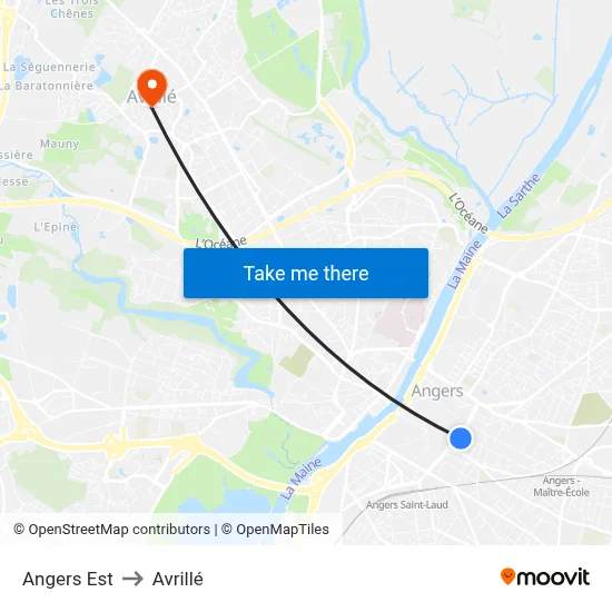 Angers Est to Avrillé map