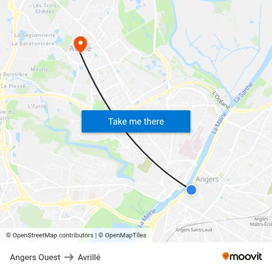 Angers Ouest to Avrillé map