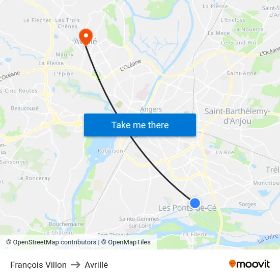 François Villon to Avrillé map