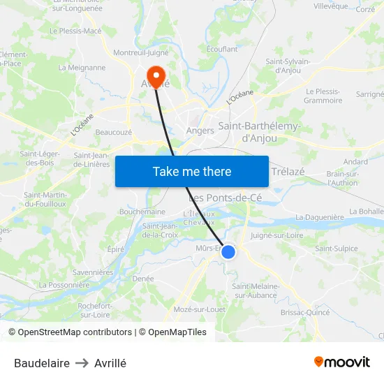 Baudelaire to Avrillé map