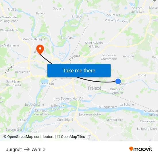 Juignet to Avrillé map