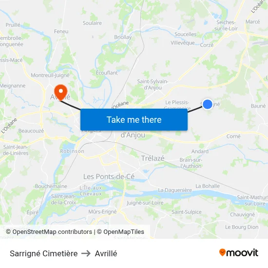 Sarrigné Cimetière to Avrillé map