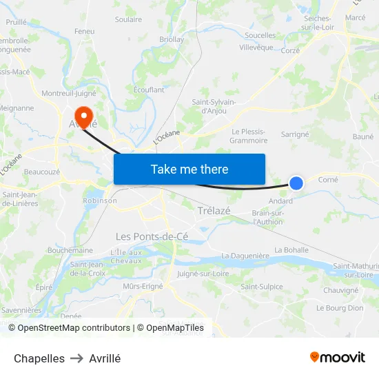 Chapelles to Avrillé map