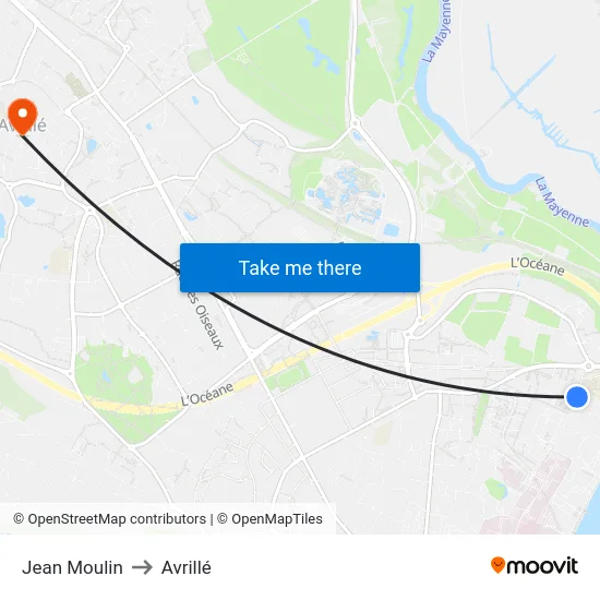 Jean Moulin to Avrillé map