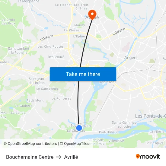 Bouchemaine Centre to Avrillé map