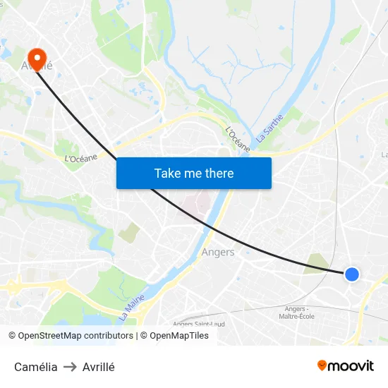Camélia to Avrillé map