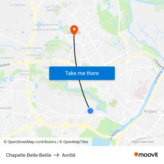 Chapelle Belle-Beille to Avrillé map