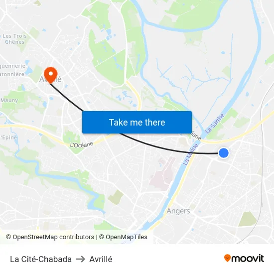 La Cité-Chabada to Avrillé map