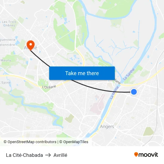 La Cité-Chabada to Avrillé map