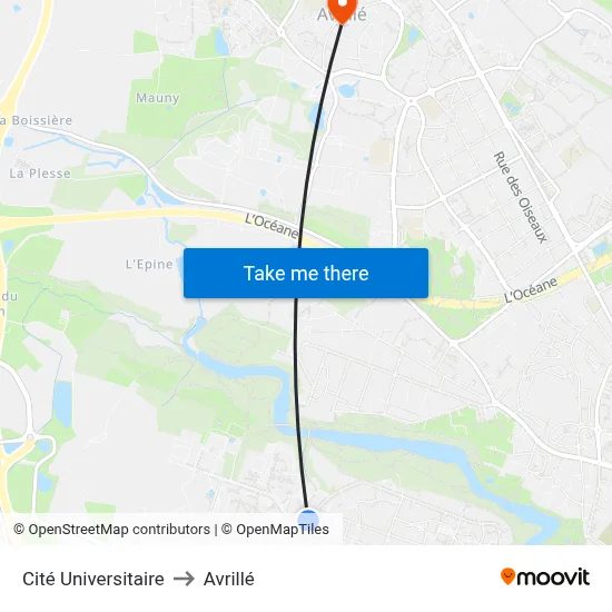 Cité Universitaire to Avrillé map