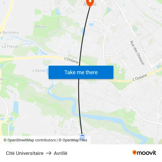 Cité Universitaire to Avrillé map