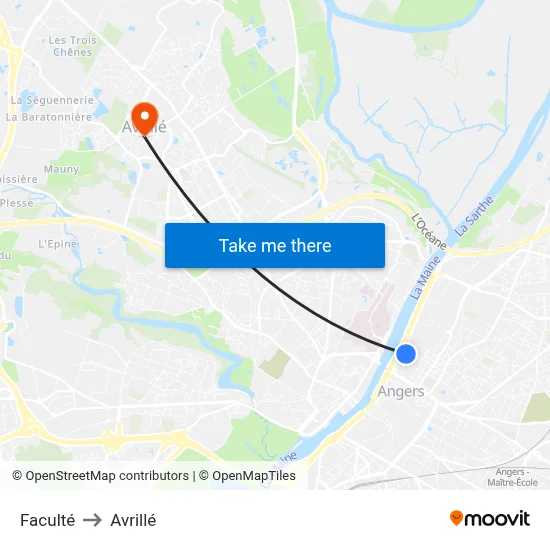 Faculté to Avrillé map
