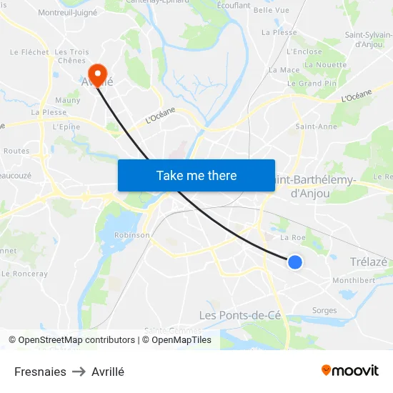Fresnaies to Avrillé map