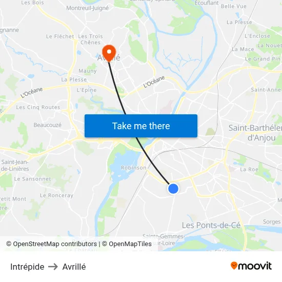 Intrépide to Avrillé map