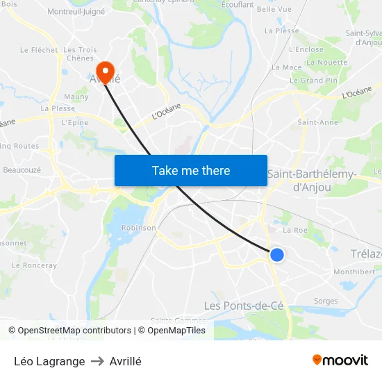 Léo Lagrange to Avrillé map