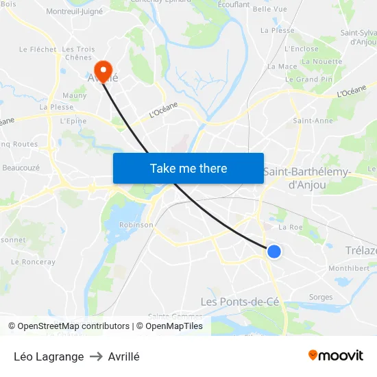 Léo Lagrange to Avrillé map
