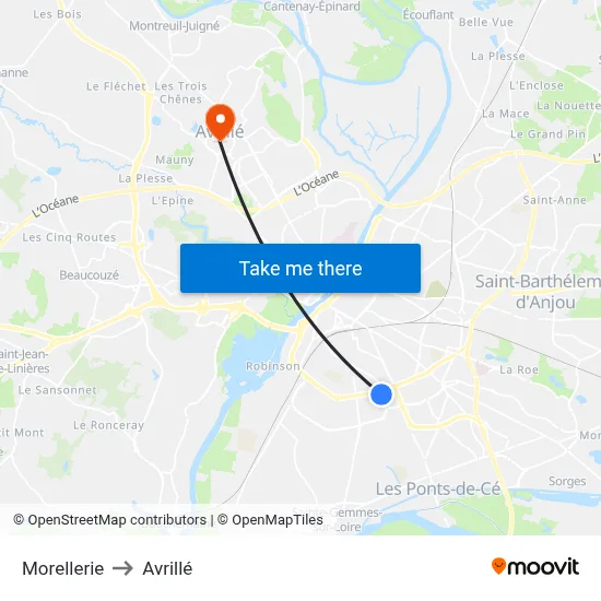 Morellerie to Avrillé map