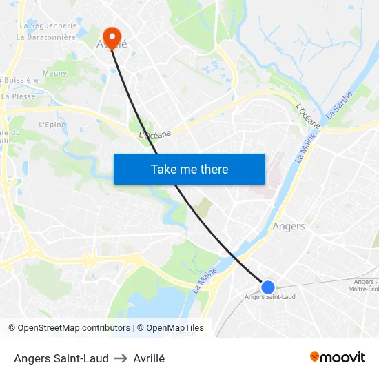 Angers Saint-Laud to Avrillé map