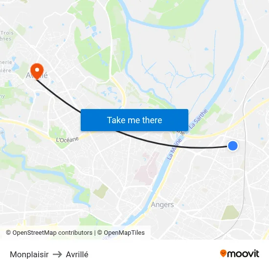 Monplaisir to Avrillé map