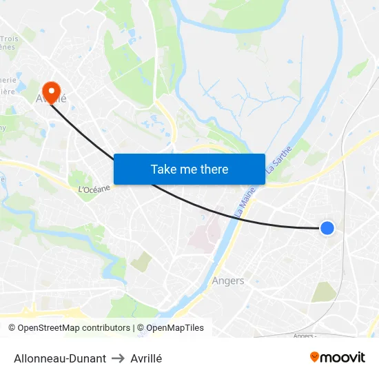 Allonneau-Dunant to Avrillé map