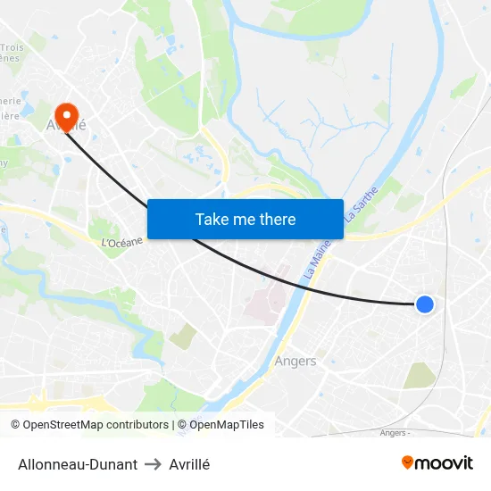 Allonneau-Dunant to Avrillé map