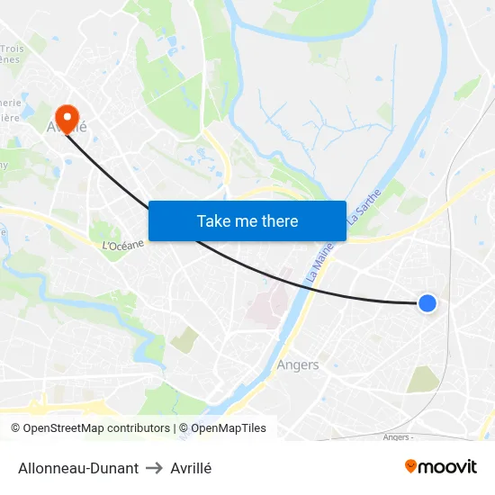 Allonneau-Dunant to Avrillé map