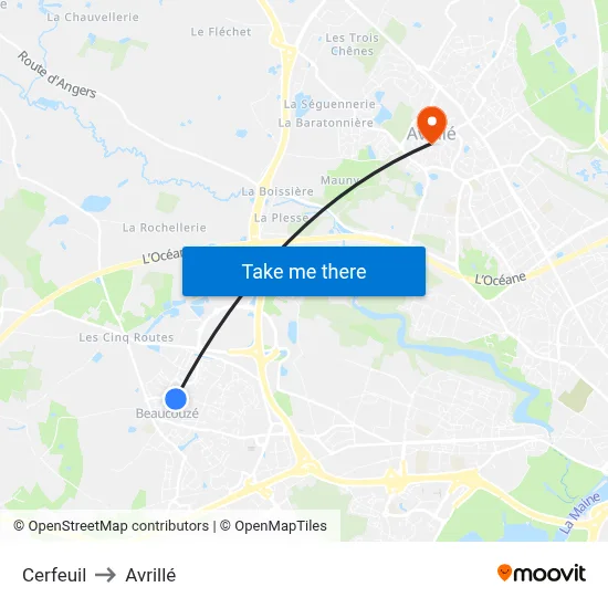 Cerfeuil to Avrillé map