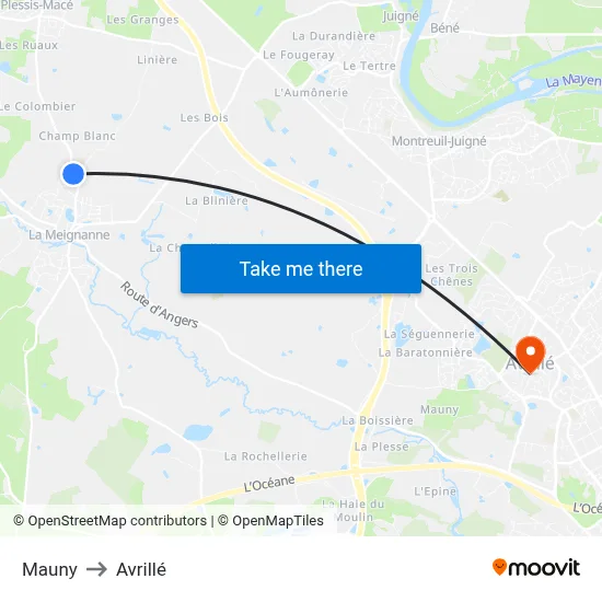 Mauny to Avrillé map