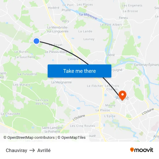 Chauviray to Avrillé map