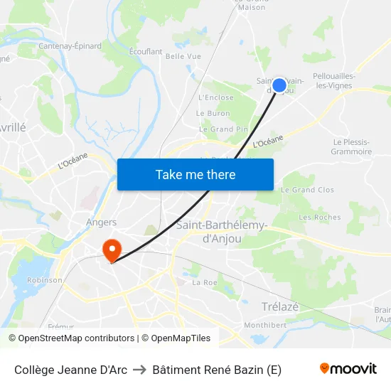 Collège Jeanne D'Arc to Bâtiment René Bazin (E) map