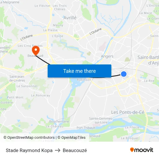 Stade Raymond Kopa to Beaucouzé map