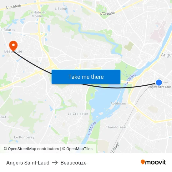 Angers Saint-Laud to Beaucouzé map