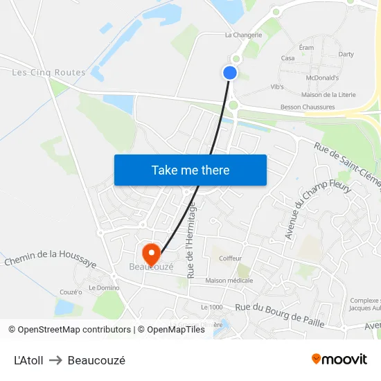 L'Atoll to Beaucouzé map
