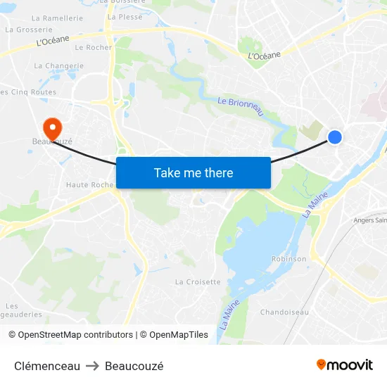Clémenceau to Beaucouzé map