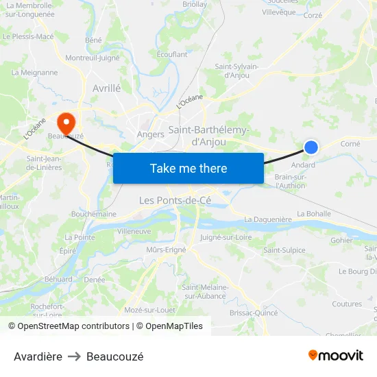 Avardière to Beaucouzé map