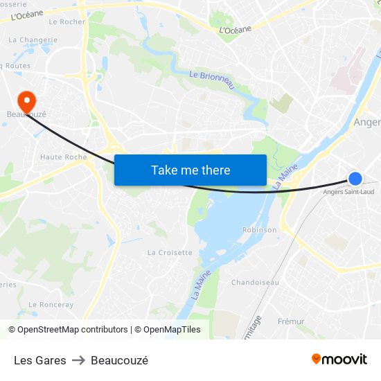 Les Gares to Beaucouzé map