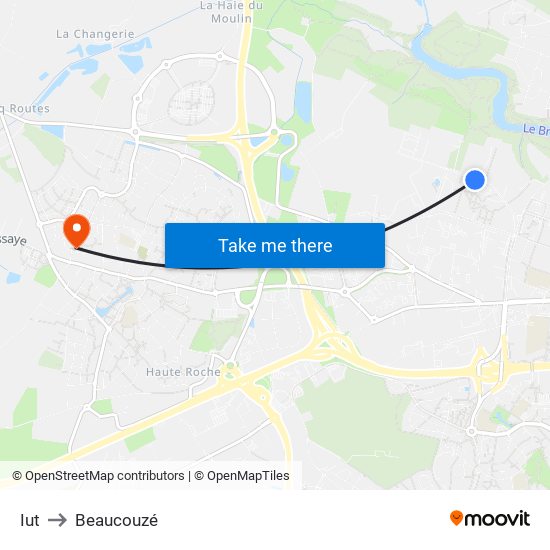 Iut to Beaucouzé map