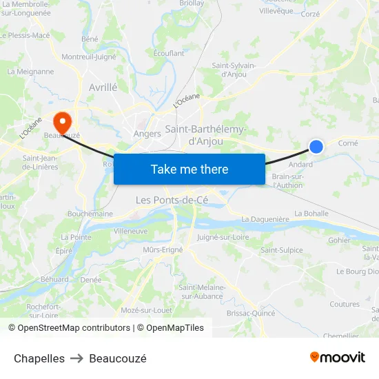 Chapelles to Beaucouzé map