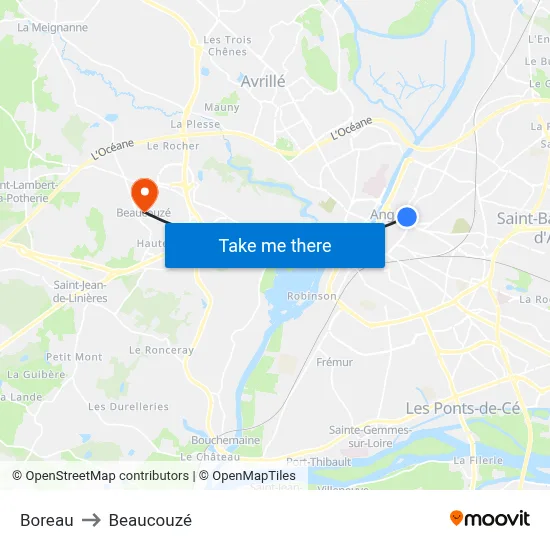 Boreau to Beaucouzé map